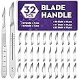 32PCS 30 Scalpel Blades with #10#11#23 Scalpels Surgical Sterile Blades Including Two Handle,Laboratory Blade-Lab Knives- Carving Blades with Handle-Art Blades Practicing Cutting-Crafts & More
