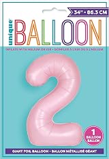 Unique Party Giant Foil Number 2 Balloon 86 cm Matte Baby Pink view 2