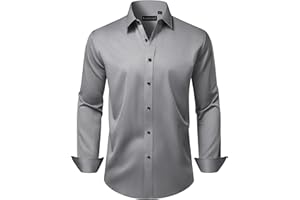 Lusead Men's Dress Shirts Long Sleeve Stretch Wrinkle Free Wedding Formal Business Button Down Shirt