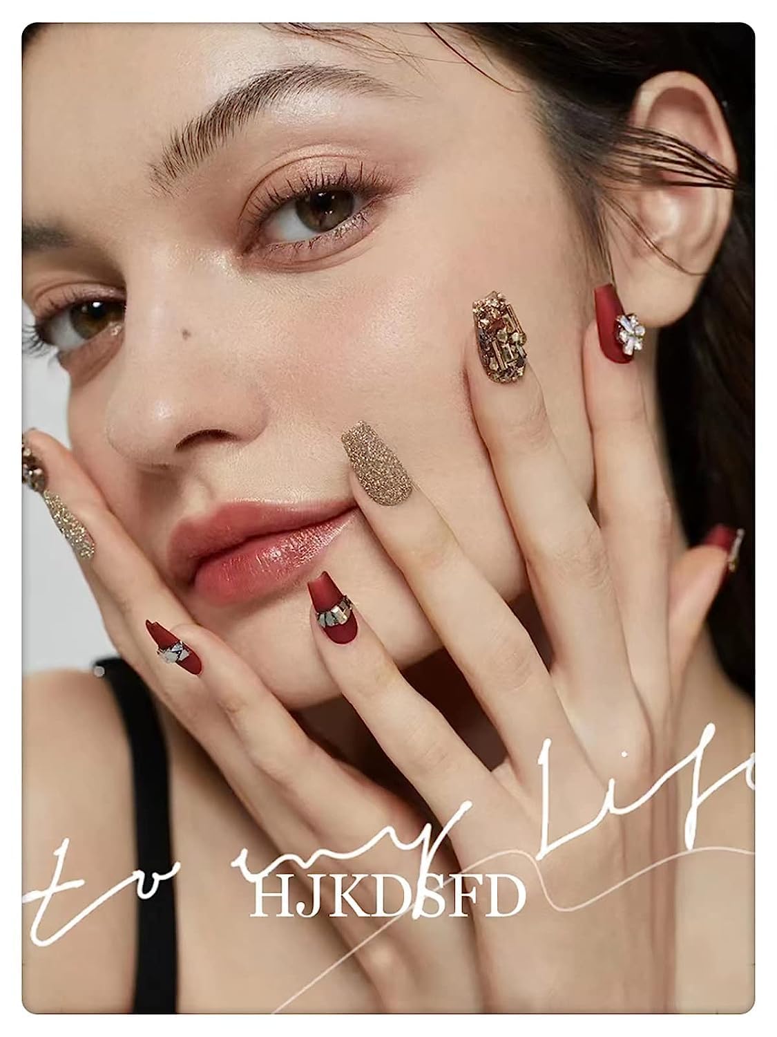 Coffin Press on Nails Medium French Tip Fake Nails Full Cover Glitter Design False Nails Tips Nude Pink Stick on Nails Reusable Artificial Ballerina Shape Glue on Nails for Women Girls 24PCS - Image 7