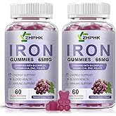 Vegan Iron Supplement 65mg, Iron Gummies for Women and Men with Vitamin C 250mg, Vitamin A, B-Complex, Biotin, Zinc & Folate, Folate for Energy Boost, Immune Health, 120 Count