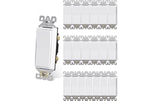 AIDA 20 Pack Light Switch Single Pole Light Switch Square Rocker Switch Decora Switches White, 15 Amp Self-grounding Electrical Light Switches, Residential Grade, UL Listed Glossy White