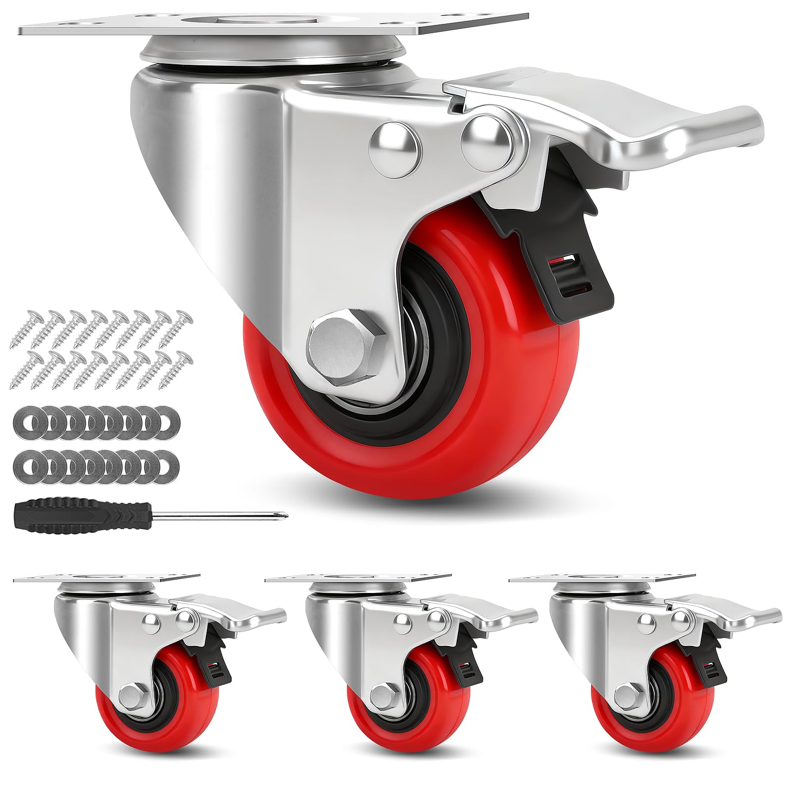 Photo 1 of 2 Inch Industrial Heavy Duty Swivel Caster Wheels with Brake,Set of 4 Safety Locking Casters,Load 600lbs,Premium Polyurethane Wheels for Table,Trailer,Saw Table,Stage Toolbox,Bed,Corn Board