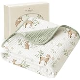 Konssy 100% Cotton Muslin Baby Blanket for Girls Boys, 40"x36" | Soft &amp; Lightweight, 4-Layer Muslin, for Receiving, Swaddling, Crib, Stroller &amp; Nursery, Newborn to Toddler (Woodland)
