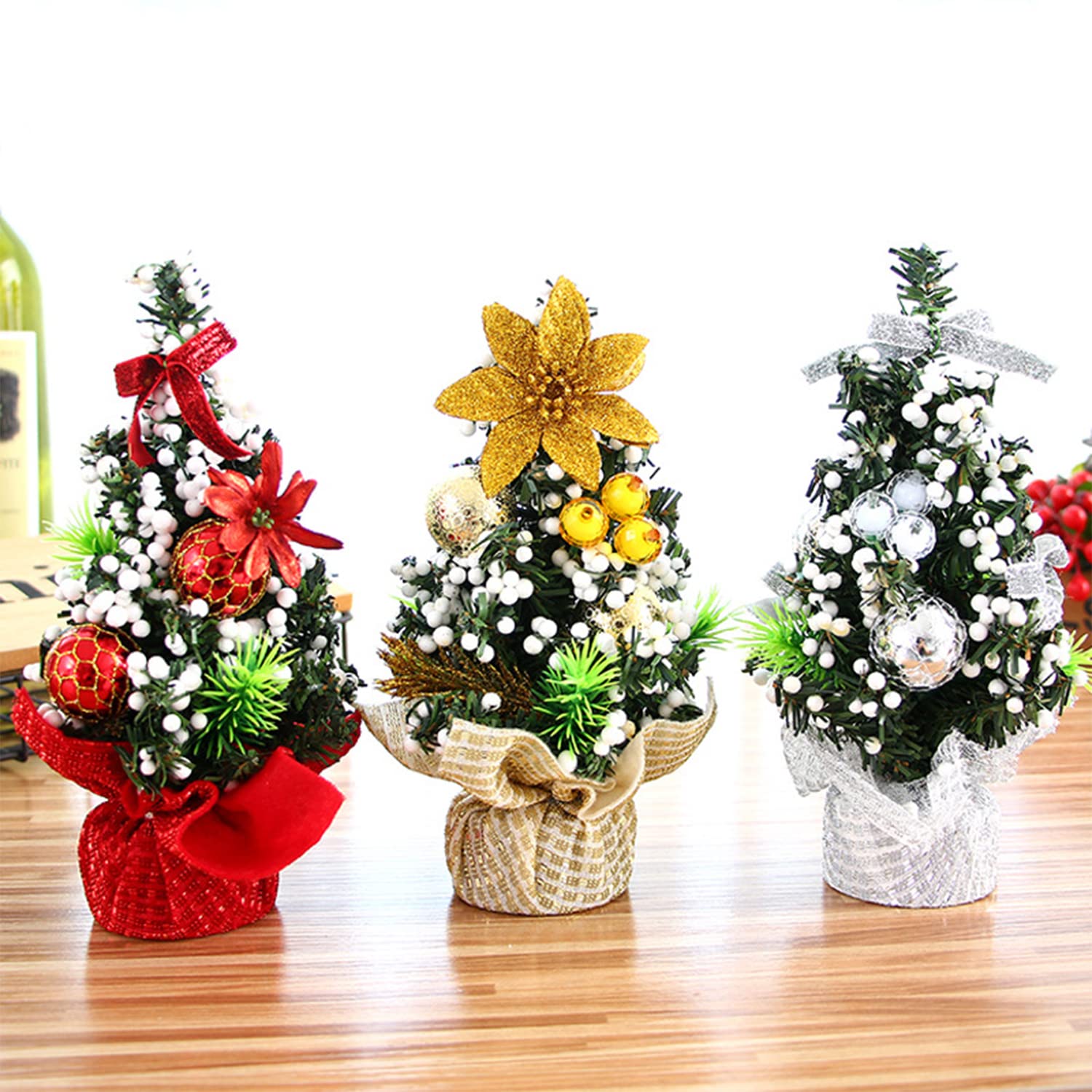 3Pcs Mini Christmas Trees Artificial Table Tops Frost Trees Xmas Tree Stand Small Christmas Tree with Base Tabletop Trees Christmas Desk Tree Crafts Pine Tree for Christmas Desk Party Decorations