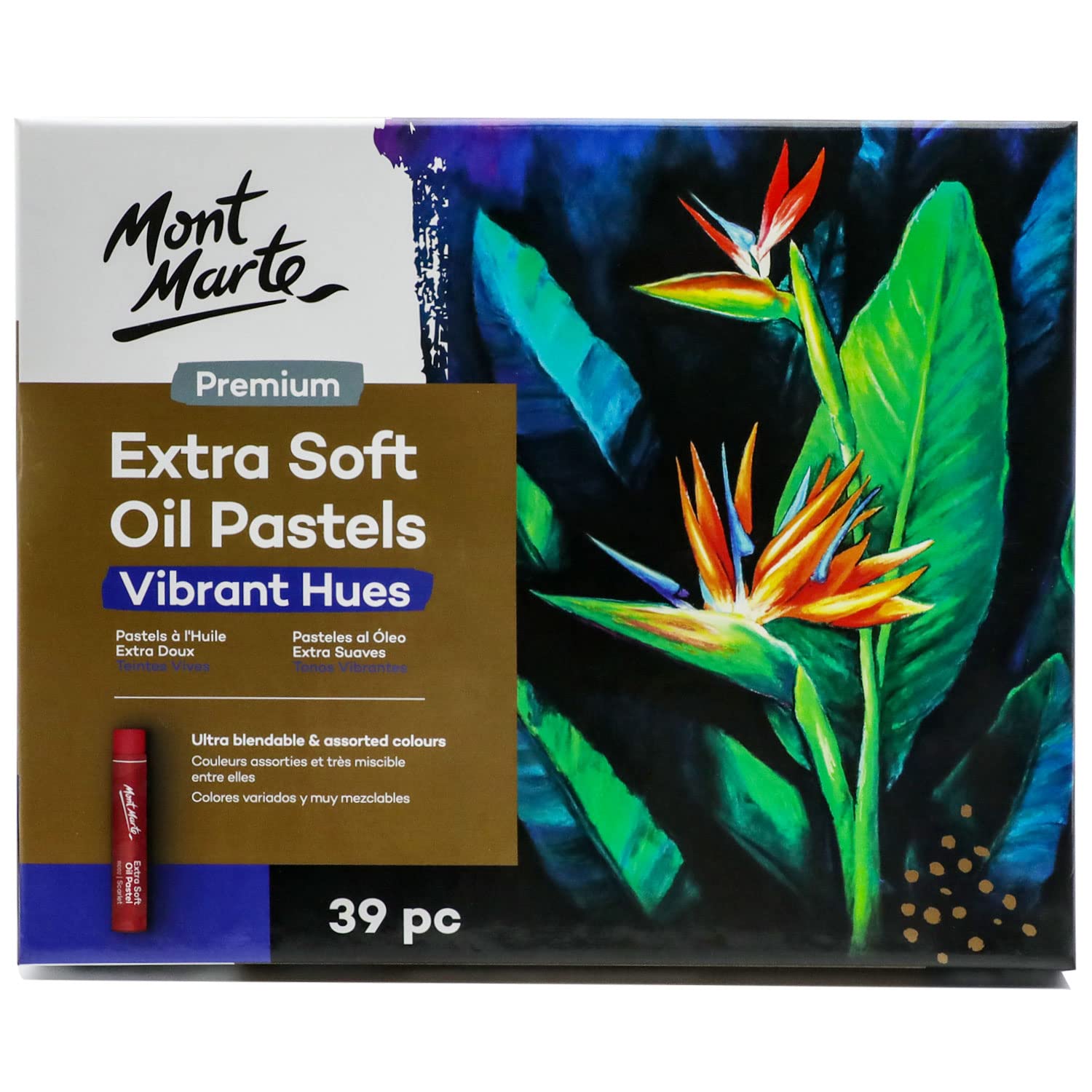 Mont Marte Oil Pastel Chalk Set, 39 Pieces, Vibrant Colours, Extra Soft Oil Pastels, Intense Colours, High Pigmentation
