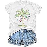 Christmas in July Shirt Women: Christmas Palm Tree T Shirt Xmas Hawaiian Holiday Tees Summer Vacation Tops