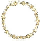 Vintage Gold Flower Chunky Necklace for Women 14K Gold Plated Multiple Daisy Flower Choker Necklace Sparkly Aesthetic CZ Floral Blossom Statement Necklace Adjustable Chain Party Jewelry Gift for Women