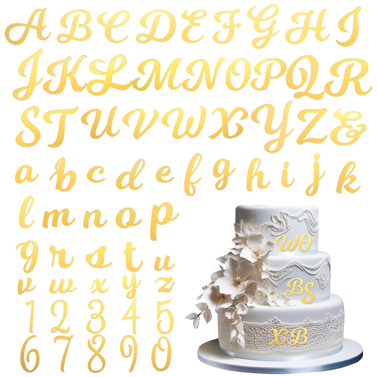 Photo 1 of HJZHII 64Pcs Cake Letters, Gold Letter Acrylic Number Alphabet Cake Topper DIY Personalized Name Cupcake Toppers with 0-9 Number and A-Z Letters for Cake Decor Birthday Party Wedding Baby Shower(Gold)
