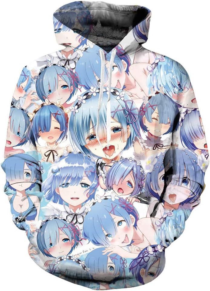 VOSTE Rem Costume Anime Cartoon Ahegao Cosplay Hoodie 3D Printed Pullover Sweatshirt Tracksuit