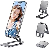 BONERUY Desktop Cell Phone Holder, Foldable Aluminum Alloy Phone Stand for Desk, Portable Tablet Stand Adjustable Compatible for All Smartphones and Tablets 4”-8”for Home,Office and Travel