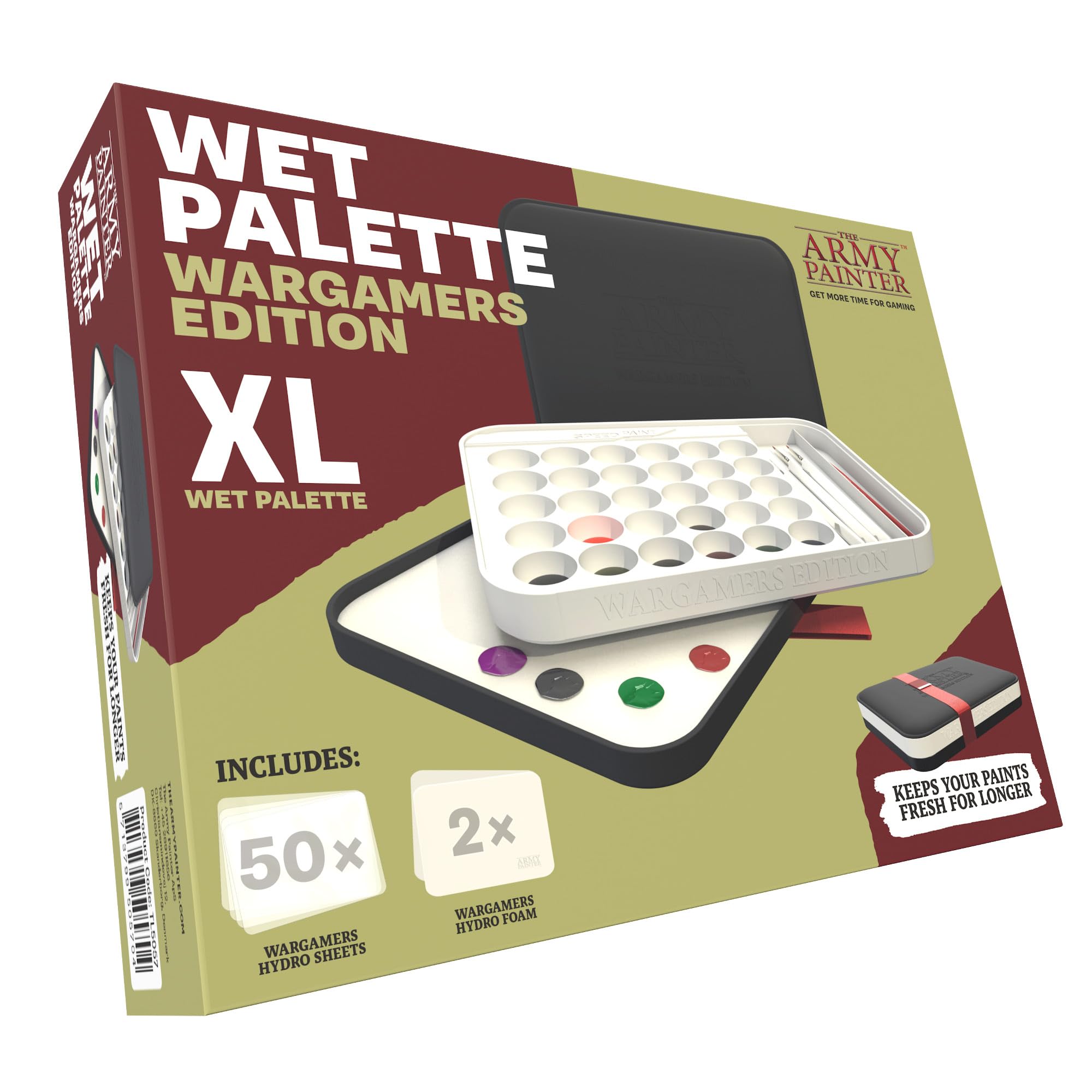 The Army Painter, Wargamers Edition Wet Palette XL, incl. 50 Hydro Sheets, 2 Hydro Foams & Brush Storage - Wet Palette for Miniatures Acrylic Paint, Dnd & Warhammer