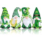 ShinyRelief 4 Pcs St. Patrick's Day Figurines Resin Gnome Tabletop Green Shamrock Sculpture Decoration Irish Lucky Clover Table Centerpiece for Dining Room Home Party Supplies Gifts Decor