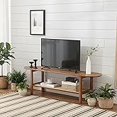 Tiita Bamboo TV Stand with Storage for TV up to 65 inch, Bamboo Rattan TV Console Entertainment Center with 2 Open Shelf, Mid Century Modern Media Console for Living Room, Bedroom, Walnut