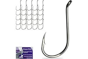 Pristis 25 Pack High Carbon Steel Fishing Hooks, Reinforced EWG Circle Octopus Round Bend 60 Degree Wide Gap Strong Barbed Worm Fish Hook Jig Bait Rig for Saltwater Freshwater Bass Tuna Walleye Trout