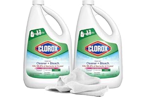 2 Clean-Up Cleaners with Bleach, 64oz | All Purpose Bleach Cleaner Refill Bottles + Daley Mint Towel | Bulk Bleach Cleaners for Kitchen, Bathroom, & Counters (128oz Total)