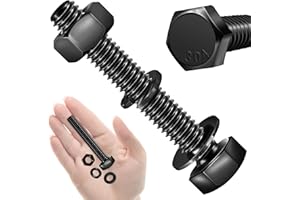 Mywish (10 Sets) 5/16-18 x 2" Hex Head Bolts and Nuts with Flat & Lock Washers, 304 Stainless Steel 18-8, Fully Threaded, Black Oxide Bolt Kit, 5/16 Bolt