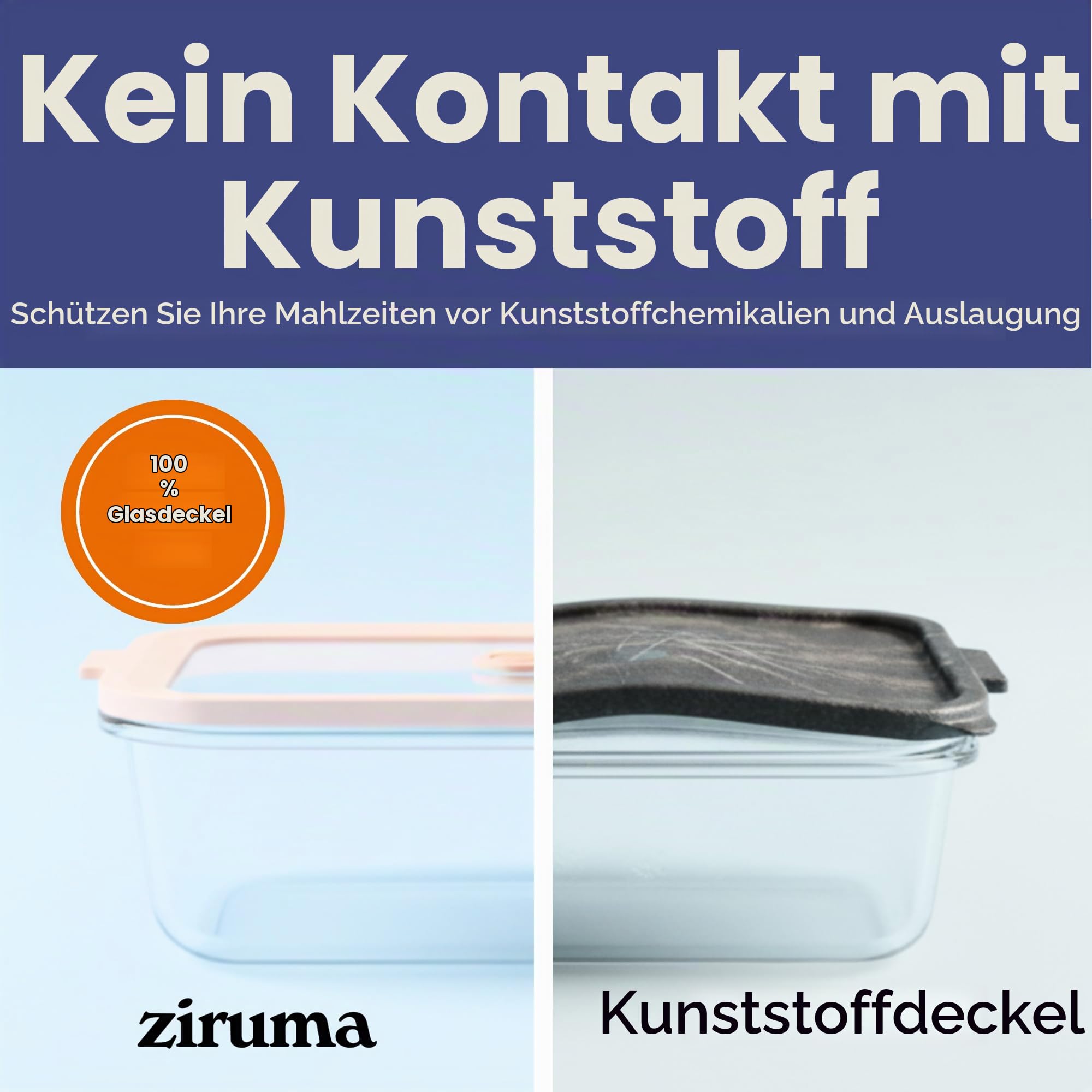Ziruma Ungiftige 6,2 Tassen Glas Frischhaltedosen mit Deckel, große Lebensmittelbehälter, plastikfreie Mahlzeitvorbereitung, luftdichte Frischhaltedose, mikrowellen- und gefriergeeignet, 2 Stück 3