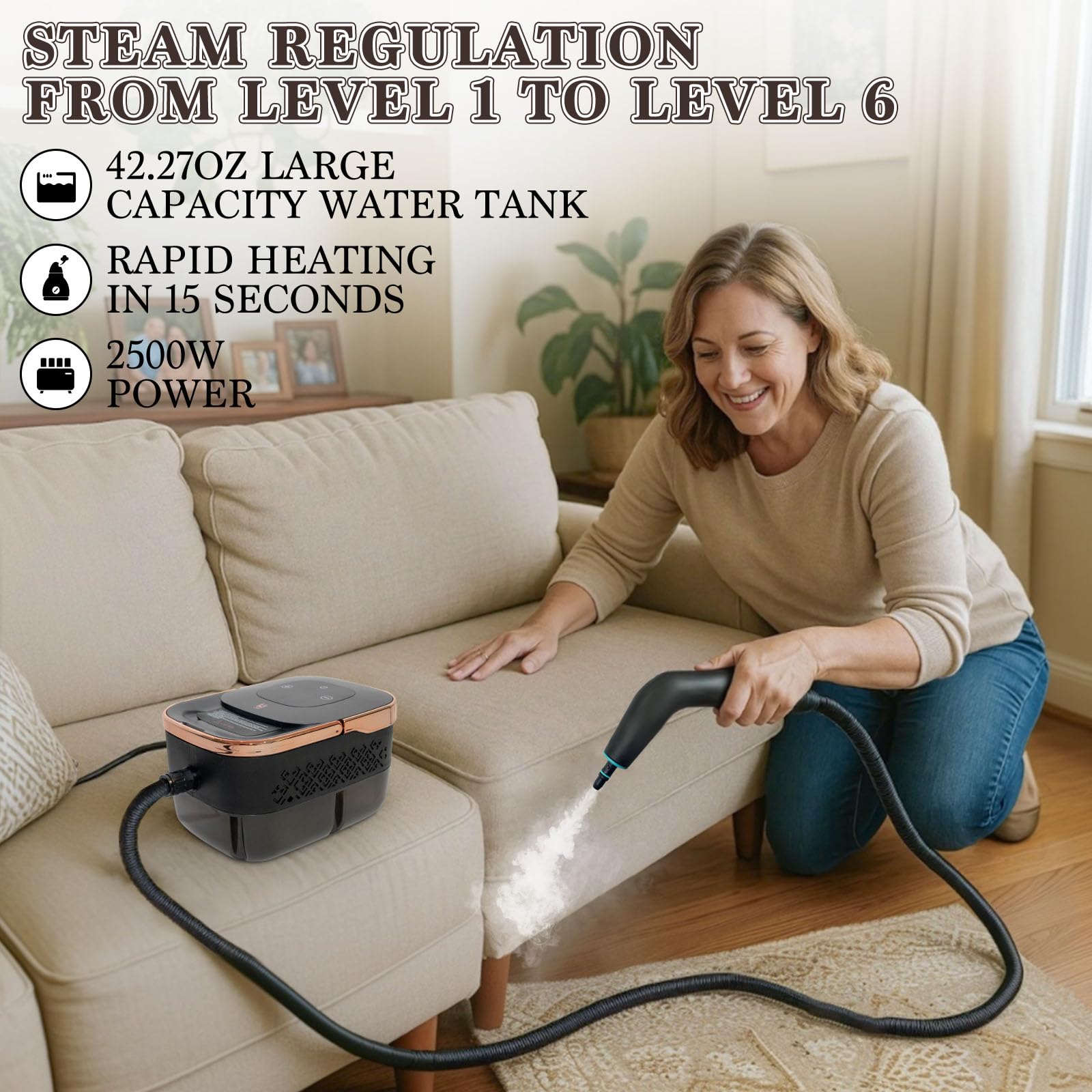 Steam Cleaner,15s Heat-Up 42.27oz Tank,2500w Handheld Steam Cleaner for Home with 15 pcs Accessories,Portable Steamer for Cleaning,kitchens,Grease,bathrooms,Grout,Tile,Bed Bugs,Floor,Couch and Car