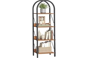 HOOBRO Bookshelf, 4-Tier Bookshelf Arched Display Racks, Industrial Bookcase with Metal Frame, Book Shelf Storage Organizer f