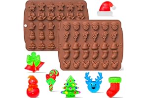CADEYA Christmas Gummy Candy Molds Silicone, 2 Pack 30 Cavity Non-Stick Christmas Elements Silicone Molds for Chocolate, Gummies, Candy, Jelly