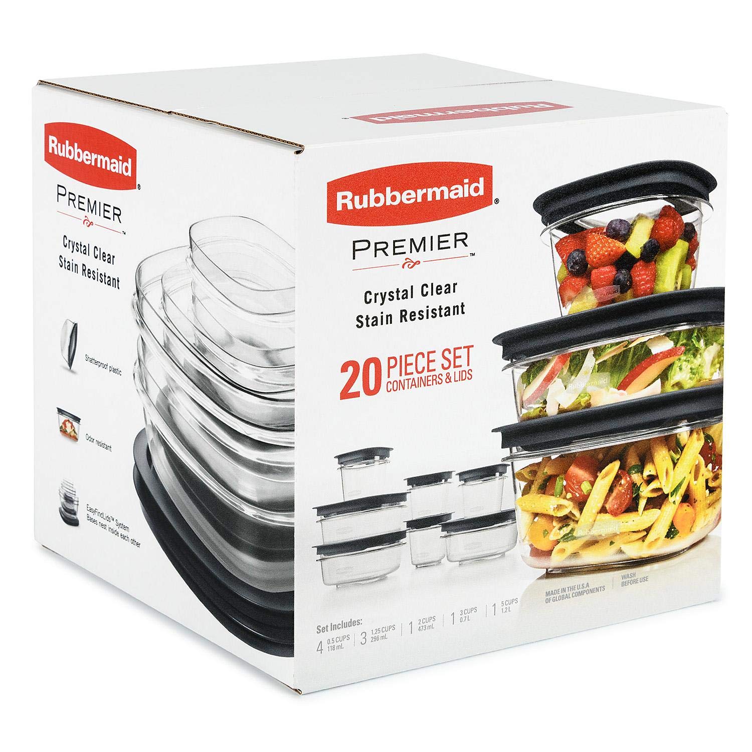Rubbermaid Premier Crystal Clear Stain Resistant 20 Piece Set Grey Lids