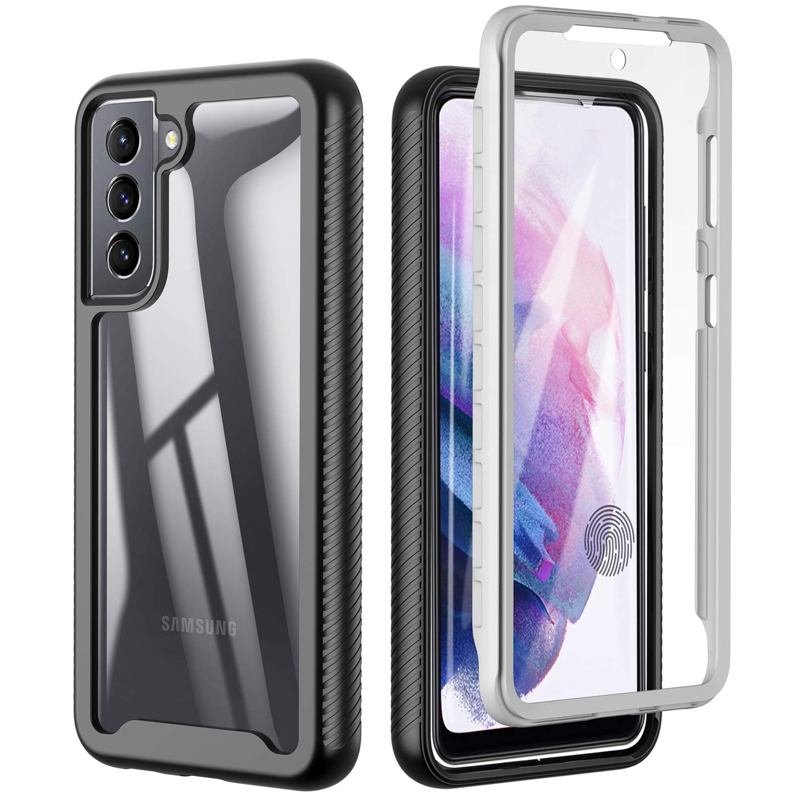 For Samsung Galaxy S21 Case, S21 5G Case, [Military Grade Shockproof] 360° Full Body Rugged Bumper Case Anti-scratch Protective Cover Fingerprint Sensor Built-in Screen Protector for Samsung S21 5G