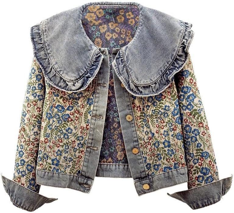 ジャケット・アウター Tostalgic Clothing denim jacket floral Amazon.com: Sdipipo Women's Vintage Floral Denim Jacket Peter Pan