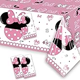 XXDecor 3 Packs Pink Cartoon Table Cloths Disposable Rectangular Plastic Tablecovers for Baby Shower Girls 1st 2nd 3rd 4th 5th 6th 7th 8th Birthday Party Supplies Decorations 51.2" x 86.6"