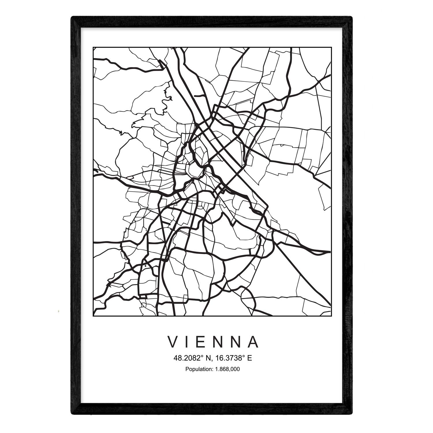 Blade Vienna city map Nordic style black and white. A3 size ,printed poster paper No 250 gr. Paintings, prints and posters for living room and bedroom