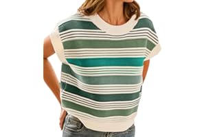 FireSwan Womens Cap Sleeve Sweater Vest Striped Color Block Loose Tank Tops Trendy Vacation Outfits Cute Summer Fall Top