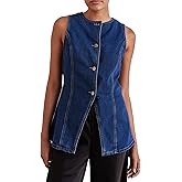 EZAPINE Women’s Long Denim Vest Waistcoat Vest Sleeveless Button-Up Back Slit Jean Jacket Vest Y2k Clothes