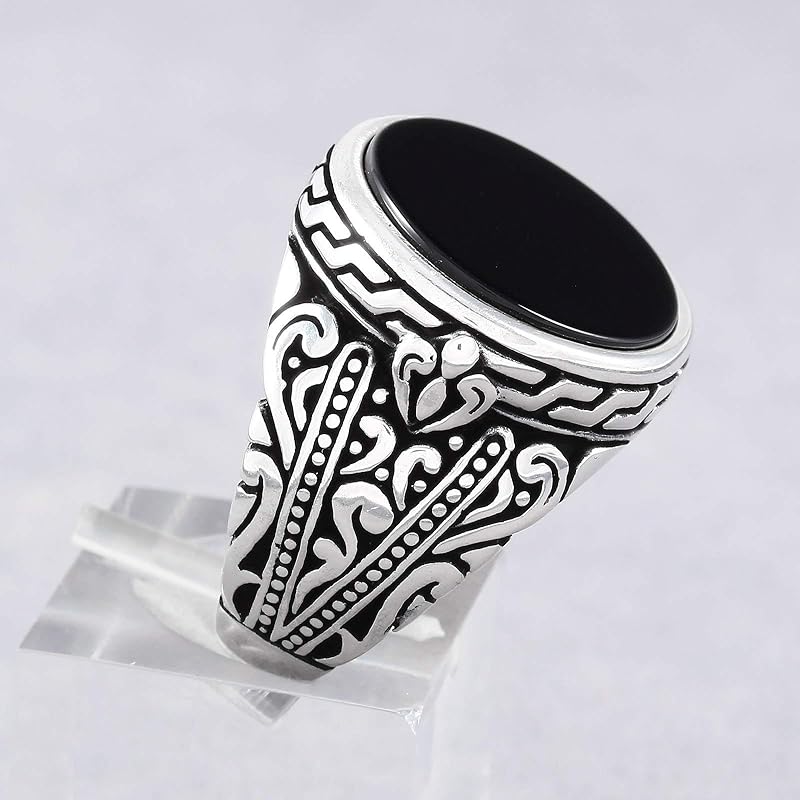 Amazon.com: Mens Silver Rings with Round Black Onyx Stone in 925
