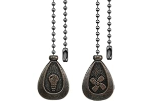 SUR-CIEL 2PCS Ceiling Fan Pull Chain, Bulb and Fan Pattern Pull Chain Extension, Decorative Ceiling Fan Pull Chain Extender, 12 Inches Fan Pulls Chain with 3mm Diameter Ball Beaded Chain, Bronze