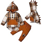 ODIMAME Toddler Baby Boy Clothes Long Sleeve Dinosaur Plaid Hoodie Sweatshirt + Pocket Pants Set 6 Months-4 Years