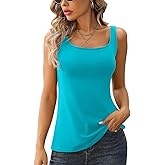 V FOR CITY Tank Top for Women with Built-in Padded Bra Adjustable Wide Strap Camisole Cotton Cami Shirts