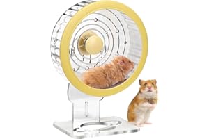 ANTIAI Silent Hamster Wheel Quiet Spinner Small Animals Running Exercise Wheels Accessories with Height Adjustable Stand for Syrian Dwarf Hamsters, Gerbils,Mice,Rats and Other Small Pets,Yellow,M