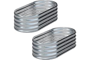KFN 2PCS 4x1.8x1FT Galvanized Raised Garden Bed,Raised Garden Bed Kit-Oval Metal Vegetable Box,Large Planter Flower Boxes Outdoor,Planting for Vegetables,Flower,Herb,Sliver,0.7mm