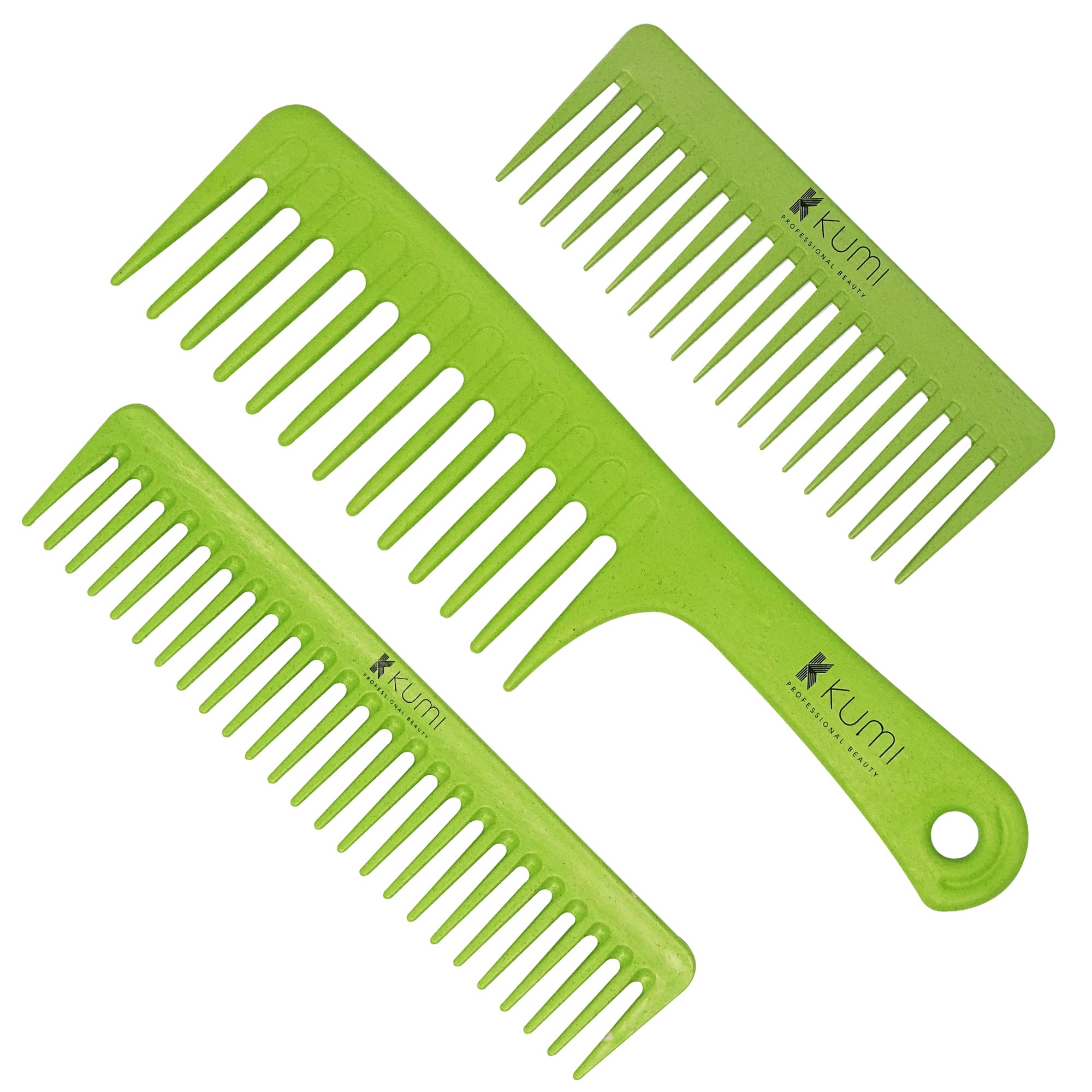 K Kumi Professional Beauty Kumi Eco-Friendly 3-Piece Green Detangle & Styling Comb Set
