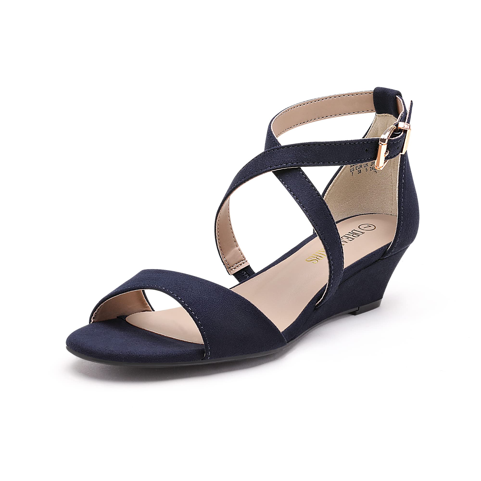 Photo 1 of DREAM PAIRS Women's Low Wedge Sandals Ankle Strap Heel Sandal Open Toe Dress Summer Shoes,Size 6.5,Navy/Suede,Jones