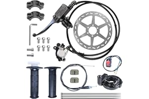 HOOUP Mini Bike Left Hydraulic Brake Caliper System 180mm Disc Brake Rotor with Throttle Cable Grips Assembly for 79cc 97cc 2.8HP Predator Baja DoodleBug Dirt Bug DB30 Blitz Mini Bike Mini Moto Black