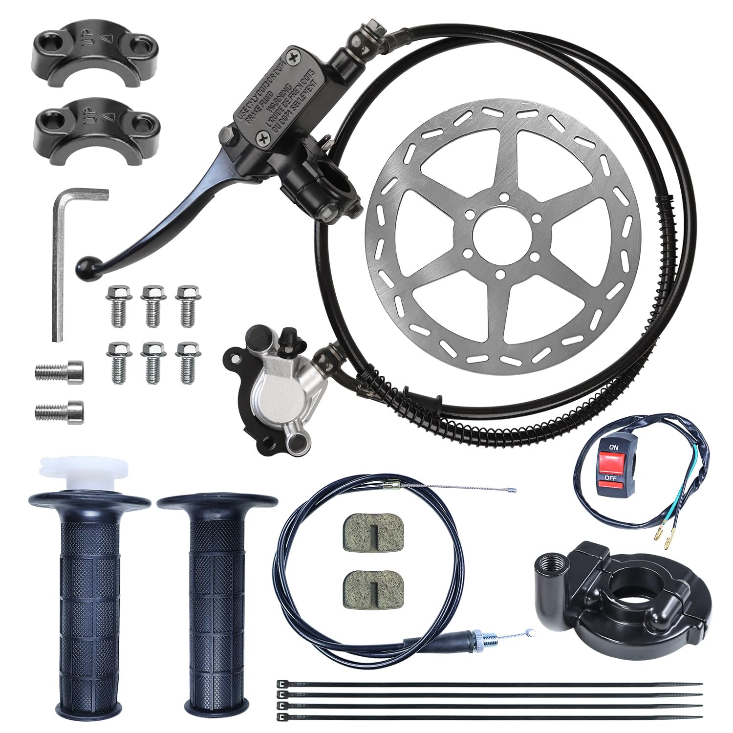 Photo 1 of HOOUP Mini Bike Left Hydraulic Brake Caliper System 180mm Disc Brake Rotor with Throttle Cable Grips Assembly for 79cc 97cc 2.8HP Predator Baja DoodleBug Dirt Bug DB30 Blitz Mini Bike Mini Moto Black