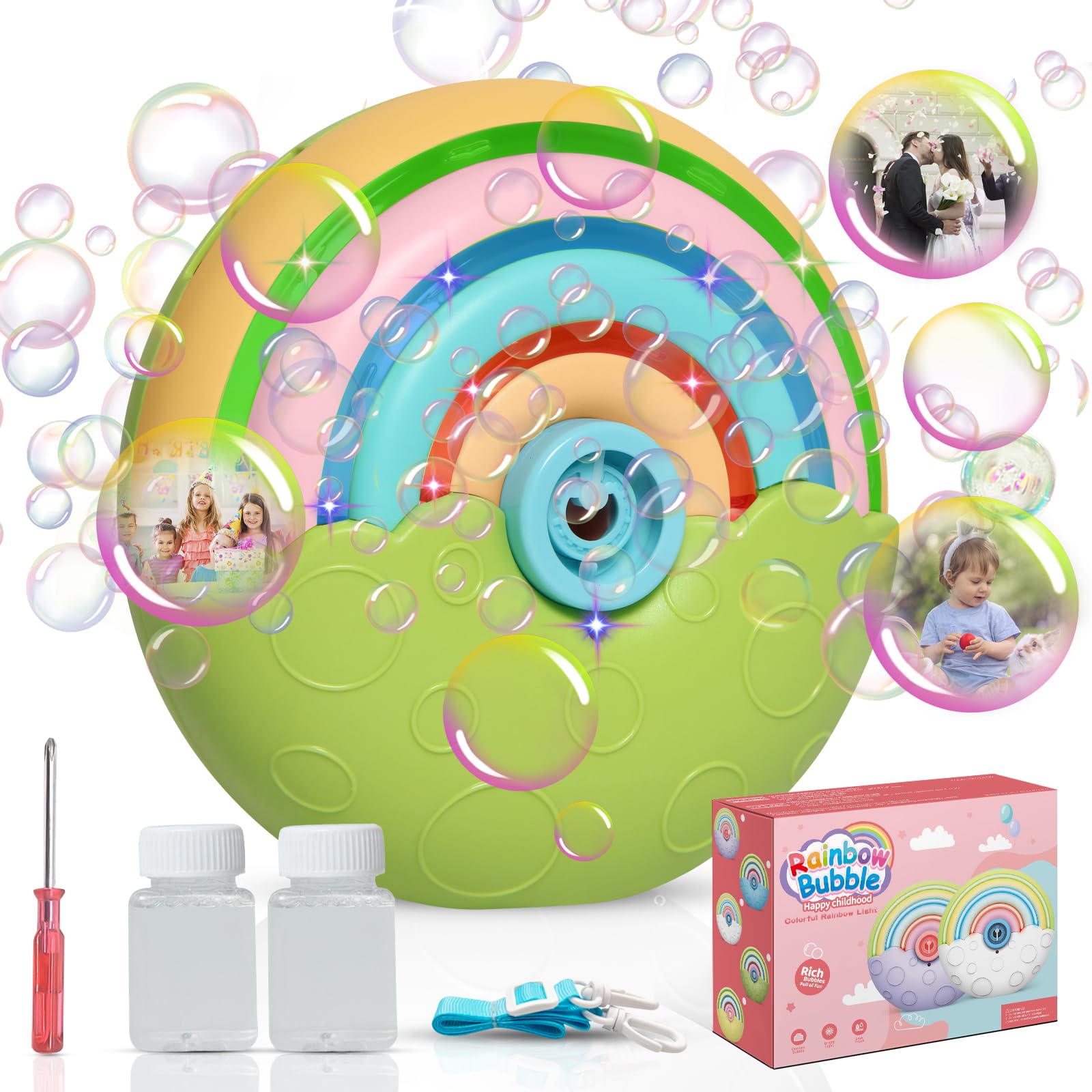 Bombble Automatic Bubble Machine, Portable Rainbow Bubble Machine 1500+ Bubbles/Min with Bubble Solution*2, Bubble Toys for Children for Outdoor/Party/Wedding Best Birthday (Green)