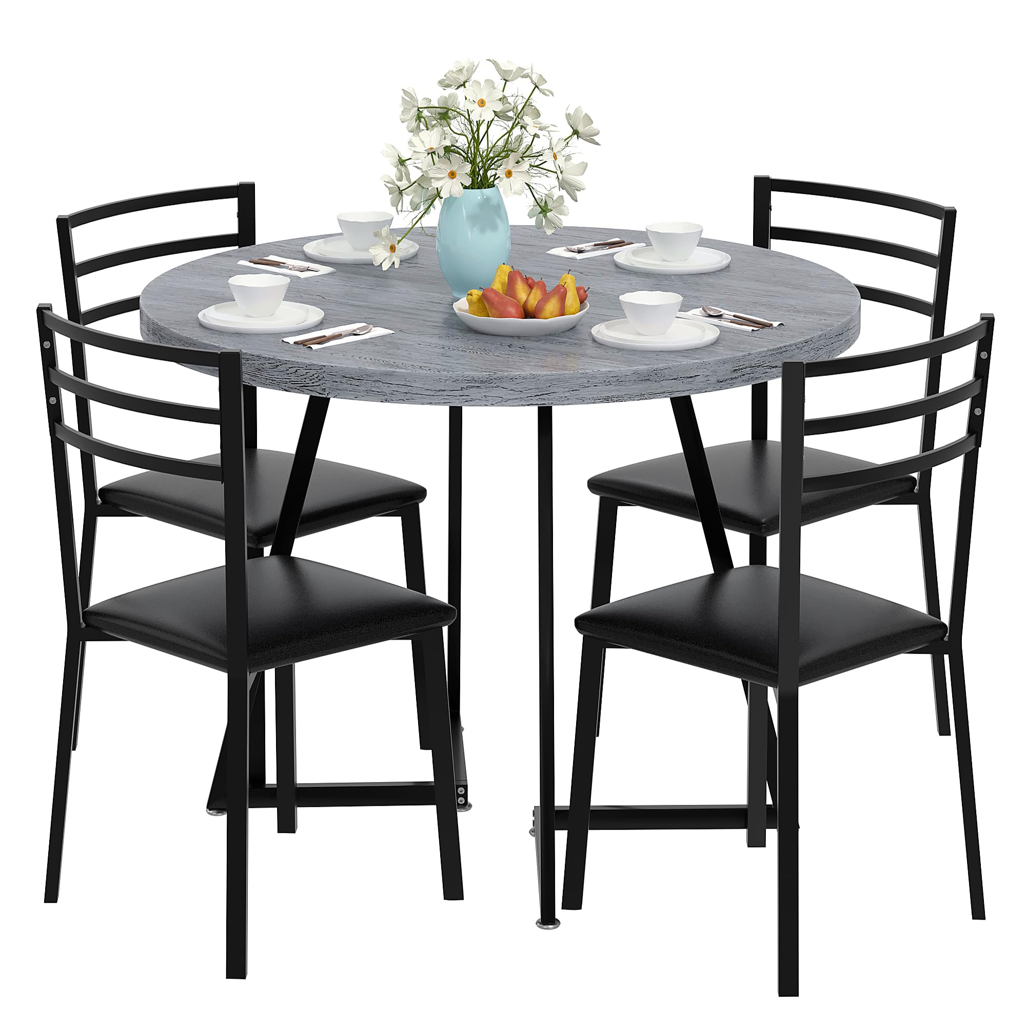 Photo 1 of **CHAIRS ONLY**
VECELO 35” Round Dining Table Set with 4 Cushioned Padded Chairs for Kitchen, Breakfast Nook, or Living Room, Wood-Grain Tabletop & Heavy-Duty Steel Frame, Easy Assembly, Light Grey