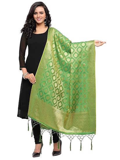 VAIVIDHYAM Womens silk Dupatta (4_ GREEN_ one size)