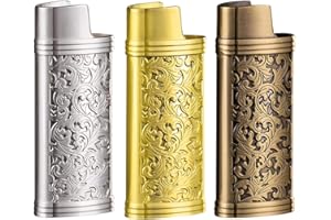 EUBUY Lighter Case, Vintage Metal Lighter Case Cover Holder Sleeve for Mini Lighter J5, Zinc Alloy Retro Floral Stamped Portable Lighter Cover Case