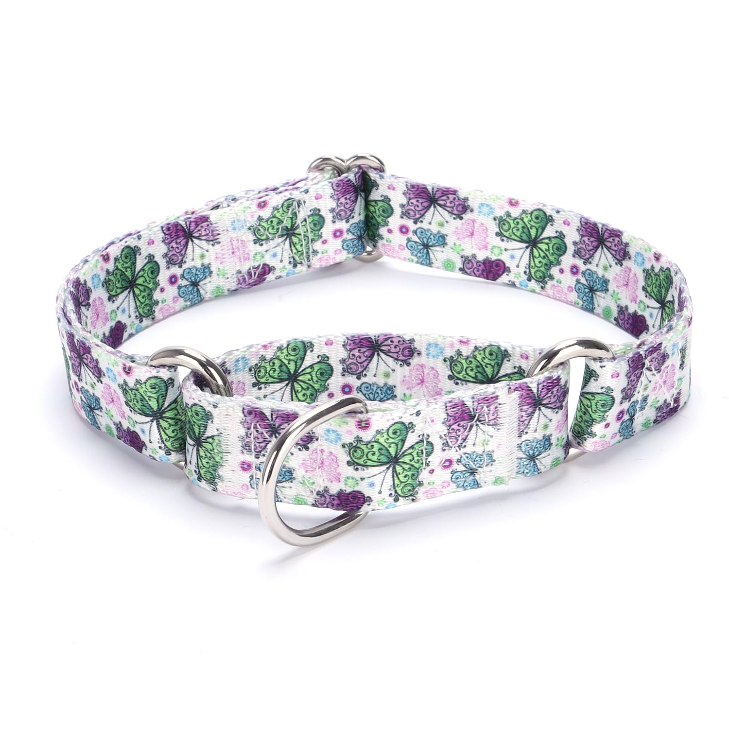 haoyueer Heavy Duty Nylon Adjustable Martingale Dog Collar for Walking Training Boy and Girl Dogs (XL:53-62CM, flower butterfly) — image 1