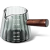 Joeyan 6 oz Grey Glass Measuring Cups with Spout,Borosilicate Glass Triple Pitcher with Scale,Origami Style Espresso Shot Gla