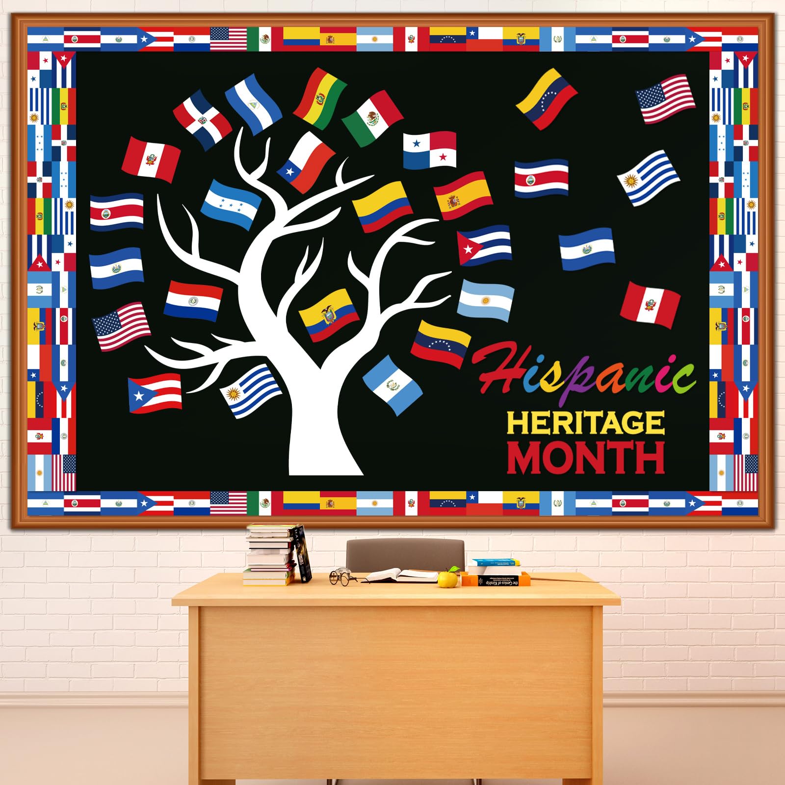 Photo 1 of Containlol Hispanic Heritage Month Bulletin Board Decorations Latin American Classroom Decor Spanish Flags Cutouts for National Hispanic Classroom School Party Supplies (Tree)