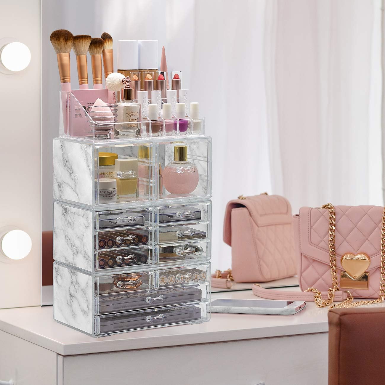 Sorbus Cosmetic Makeup and Jewelry Storage Case Tower Display Organizer - Spacious Design - Great for Bathroom, Dresser, Vanity and Countertop (Marble): Home Improvement